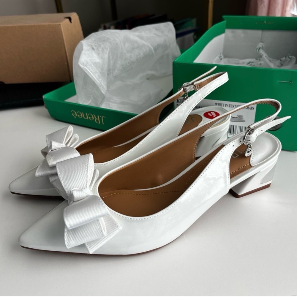 J.Renee White Slingback Pumps/Kitten Heels with Bow size 7.5 - beautiful bridal - Picture 1 of 3
